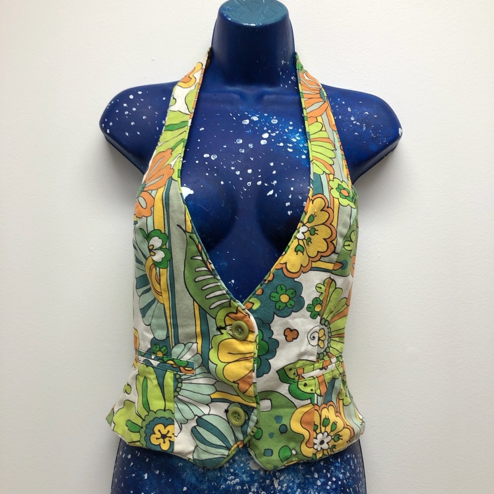 Retro Vintage paisley floral halter top vest